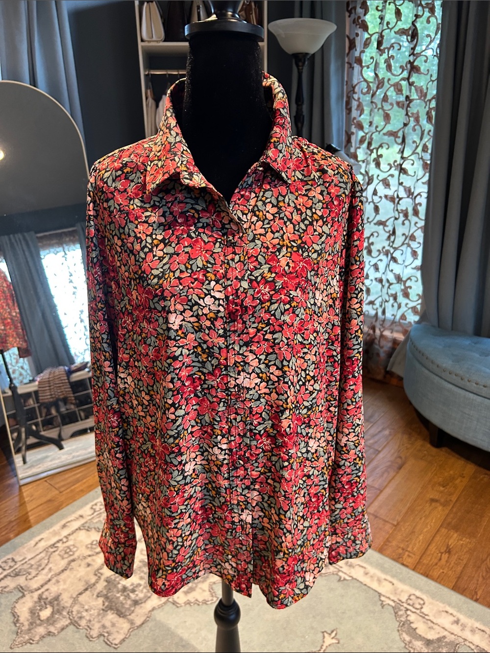 LC Lauren Conrad Multicolor Pink Floral Button-Front Blouse